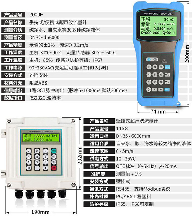 智能超聲波流量計技術(shù)參數(shù)對照表